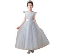 Robe de Princesse en Tulle pour Filles idéale pour Une fête Un Concours Un Anniversaire Noël ou Un Mariage,Silver Gray,130cm