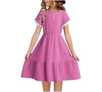 Robe de Princesse Enfant Fille Mariage Manches Courtes Robe Enfants Filles Chic et Elegant Léger Fluide Casual Soirée Ceremonie Vacances Robes d'été légère Dress de Plage Vêtements Pas Cher 4-14 ans