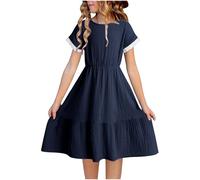 Robe de Princesse Enfant Fille Mariage Manches Courtes Robe Enfants Filles Chic et Elegant Léger Fluide Casual Soirée Ceremonie Vacances Robes d'été légère Dress de Plage Vêtements Pas Cher 4-14 ans