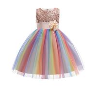Robe de princesse, Enfant Fille Robe de Mariage Paillette Sequins Tutu Princesse avec Nœud Papillon Fleur Robe de Cérémonie Demoiselle d'honneur Canaval Soirée Fête Baptême Cocktail Jaune 7-8 ans