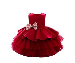 Robe de Princesse Enfant Fille sans Manches Col Rond Robes Tutu Fleur Mariage Anniversaire Cake Smash Baptême Robe Soirée Princesse Fête Robes Filles Mode Jupe été Automne Vêtements Tenues 0-5 ans
