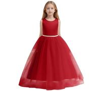 Robe de Princesse Festive élégante à Une Seule Couche pour Fille Robes évasée Double Couche pour 5-12 Ans Robes en Tulle Robe de Bal Longue