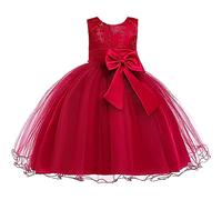 Robe de Princesse Fille Bowknot Tulle sans Manches Anniversaire Noeud Papillon Robe pour La Fête Robes Formelle Fête D'anniversaire Mariage Demoiselle D'honneur Fille Âge pour 3-9 Ans