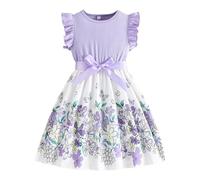 Robe de Princesse Fille Enfant Robe à Une épaule pour Fille Tie-Dye A-Line Col Rond Encolure Carrée Elastique Imprimée Fleur à Volants Casual Anniversaire Ete Vetement Printemps Automne 3-7 Ans