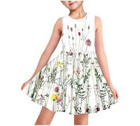 Robe de Princesse Fille été Fleur Robe Tunique Enfant Fille Chic Et Elegant Fluide a la Mode Mignon Soirée Bapteme Anniversaire Robes d'été légère Dress de Plage 3-14 Ans Pas Cher