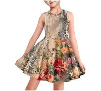 Robe de Princesse Fille été Fleur Robe Tunique Enfant Fille Chic Et Elegant Fluide a la Mode Mignon Soirée Bapteme Anniversaire Robes d'été légère Dress de Plage 3-14 Ans Pas Cher