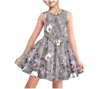 Robe de Princesse Fille été Fleur Robe Tunique Enfant Fille Chic Et Elegant Fluide a la Mode Mignon Soirée Bapteme Anniversaire Robes d'été légère Dress de Plage 3-14 Ans Pas Cher