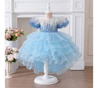 Robe de princesse gonflante en organza pailletée pour jeunes filles, robe de demoiselle d'honneur élégante pour mariage, récital de violon, anniversaire 6Y,7Y,8Y,4Y,5YUnicoloreOrganza