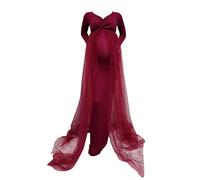Robe de princesse grande taille pour le travail, robe de maternité à manches longues, robe de princesse en tulle uni, accessoires photo, costume pour femme, bordeaux, XXL