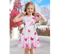 Robe de princesse imprimée licorne sans manches pour fille - Jupe trapèze torsadée décontractée