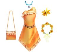 Robe de princesse indienne de dessin animé pour filles, déguisement d'Halloween, ensemble collier et tenue de plage, costumes de jeu de rôle Pocahontas pour festival Dress Sets 02