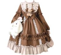 Robe De Princesse Lolita Japonaise Mignonne Et Douce pour Femmes Y2k Printemps Et Automne Robes Lolita À Manches Longues Légères Kawaii Cosplay Party (Café,S)