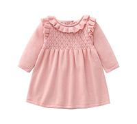 Robe de princesse pour bébé, enfant, petite fille - Tricot solide - Manches longues - Épais - Pour le printemps et l'hiver, Rose, 3-4 ans