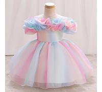Robe de princesse pour bébé fille, colorée, en tulle, avec épaules dénudées, patchwork floral. Convient pour le 1er anniversaire, le mariage, la cérémonie de remise des diplômes 6-9M,9-12M,12-18M,18-2