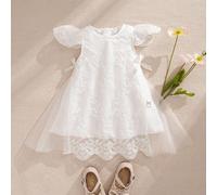 Robe de princesse pour bébé fille en maille brodée abricot avec nœud, convient pour un anniversaire ou un événement du soir 6-9M,9-12M,12-18M,18-24M,2-3YUnicolorePolyester