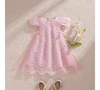 Robe de princesse pour bébé/fille en maille brodée abricot avec nœud, convient pour un anniversaire ou un événement du soir 6-9M,9-12M,12-18M,18-24M,2-3YUnicolorePolyester
