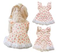 Robe de Princesse pour Chien avec Motif Floral,Bordure à Volants en Dentelle, Cat Outfits Puppy Summer Tutu Dress for Small Dogs Vêtements pour Chihuahua,Taille M(2.5-4kg),À Fleur