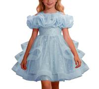 Robe de princesse pour fille avec jupe en tulle - Élégante robe de bal pour les spectacles - Robe de gala festive - Robe de soirée - Costume de carnaval, Style/F02 bleu, 2-3 ans
