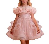 Robe de princesse pour fille avec jupe en tulle - Élégante robe de bal pour les spectacles - Robe de gala festive - Robe de soirée - Costume de carnaval, Style/F04 rose, 2-3 ans