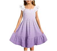 Robe de princesse pour fille - Bleu - 10 ans - Robe tunique à manches bouffantes - Robe de vacances dégradé - Robe ballon - Manches volantes - Robe de danse aérée - Robe de loisirs à volants - Robe de