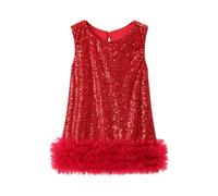 Robe de princesse pour fille - Mini robe sans manches avec jupe en tulle et sequins - Robe de fête élégante - Tissu doux - Robe festive décontractée, rouge, 5-6 ans