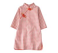 Robe de princesse pour fille - Pour bébé fille - Motif floral - Cheongsam - Tenue de fête d'été - Manches mi-longues, rouge, 18-24 mois