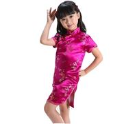 Robe de princesse pour fille - Robe chinoise Qipao pour bébé fille - Vêtement floral à manches courtes - Cheongsam - Tenue d'anniversaire pour enfant, Rose, 3-4 ans