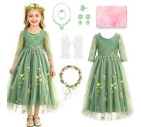 Robe de Princesse pour Fille, Robe de Fille Fleur avec Dos en Dentelle, Robe en Tulle pour Enfant avec Collier, Bandeau Floral, Robe de Cérémonie pour Anniversaires et Mariages (120 (5-6 Years))