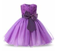 Robe de princesse pour filles Discoball - Pour fêtes et vacances - Avec fleurs 3D en rose et sequins - Robe en tulle avec nœud - Pour enfants, violet, 3-4 ans