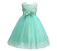 Robe de princesse pour filles Discoball, robe en tulle avec nœud en dentelle et fleur brodée, robe de fille pour anniversaire, mariage, première communion, pour filles de 1 à 10 ans, Vert, 7-8 ans