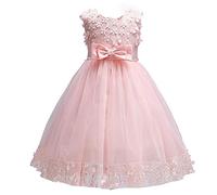 Robe de princesse pour filles Discoball, robe en tulle avec nœud en dentelle et fleur brodée, robe de fille pour anniversaire, mariage, première communion, pour filles de 1 à 10 ans, rose, 2-3 ans