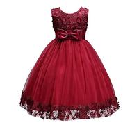 Robe de princesse pour filles Discoball, robe en tulle avec nœud en dentelle et fleur brodée, robe de fille pour anniversaire, mariage, première communion et demoiselle d'honneur pour filles de 1 à 10