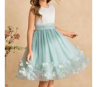 Robe de princesse pour jeune fille avec décor floral en patchwork de tulle, robe de récital sans manches pour la performance de piano et l'animation 8Y,9Y,10Y,11Y,12YgraphiquePolyester