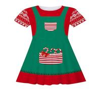 Robe de princesse rayée pour petite fille avec motif de dessin animé de Noël, design à manches courtes, Vert armée., 4-5 ans