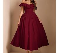 Robe de princesse romantic longue évasée blanche pure, élégante et sexy avec bordure en dentelle aux épaules dénudées. Convient pour la remise des diplômes, les occasions formelles, les soirées cockta