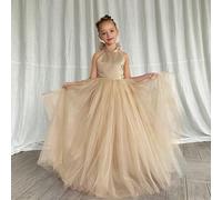 Robe de princesse sans manches pour préadolescentes, avec col ras-du-cou, nœud, perles et tulle. Convient pour les anniversaires, mariages, demoiselles d'honneur, bals de promo, occasions de fête 8Y,9