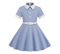 Robe de Princesse Vintage pour Enfants, Manches Courtes, épissure de Ceinture Robe Fille Plage