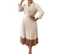 Robe de printemps à manches longues pour femme, col en V, jupe longue formelle avec ceinture à la taille et jupe plissée, abricot, XXL