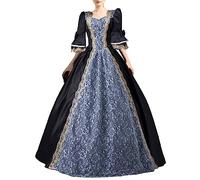 Robe de reine victorienne pour femme - Robe médiévale - Style vintage gothique - Style palais - Longue robe courte rococo baroque victorienne - Robe de bal - Costume de princesse royale, Noir , XL