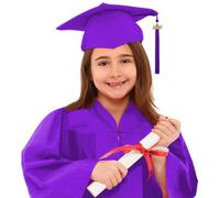 Robe de remise de diplôme fille garçon Talar avec chapeau, diplôme pour enfants Talar académique Chapeau de docteur et pompon 3 pièces Robe de graduation pour préscolaire Fermeture éclair Cérémonie de