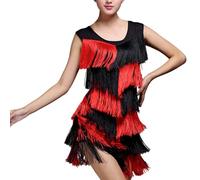 Robe de scène élégante avec pompons pour danses latines - Vêtements de danse festifs à franges pour spectacles d'équipe, rouge, XL