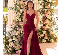 Robe de soirée à col en V profond avec bretelles spaghetti, design à fente haute, taille haute dos nu, style à lacets, convient pour le bal de promo, le dîner de gala ou divers événements, peut être u