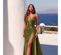 Robe de soirée à col en V profond, bretelles spaghetti, fente haute, dos nu taille haute, style à lacets, convient pour les bals, les galas ou divers événements, peut être portée comme robe de soirée,