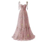 Robe de soirée à motif floral pour femme - Bretelles spaghetti - Robe de demoiselle d'honneur - Robe de soirée formelle, A-dusty rose, 36
