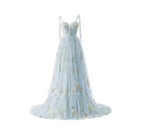 Robe de soirée à motif floral pour femme - Bretelles spaghetti - Robe de demoiselle d'honneur - Robe de soirée formelle, b-bleu, 54