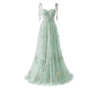 Robe de soirée à motif floral pour femme - Bretelles spaghetti - Robe de demoiselle d'honneur - Robe de soirée formelle, A-menthe, 40
