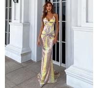 Robe de soirée à séquins avec fermeture éclair au dos, ourlet fishtail, élégante robe de bal, de mariage ou de cocktail, pour la remise des diplômes, les dîners et réceptions L,M,S,XLTout ImpriméÉtoff