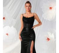 Robe de soirée à taille haute avec ourlet dos nu et à entrelacs, convient pour les bals, soirées et banquets L,M,S,XS,XXSUnicoloreTissu tissé