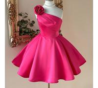 Robe de soirée asymétrique de luxe élégante rose avec encolure 3D florale, épaule dénudée, bas-Top avec volant (version à broderie lourde), robe de bal de fin d'études semi-formelle, pour anniversaire