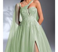 Robe de soirée asymétrique élégante et luxueuse pour femme, avec bretelles perlées et sequins en maille. Convient pour diverses occasions : banquet formel, fête, cocktail, invité de mariage, Fête nati